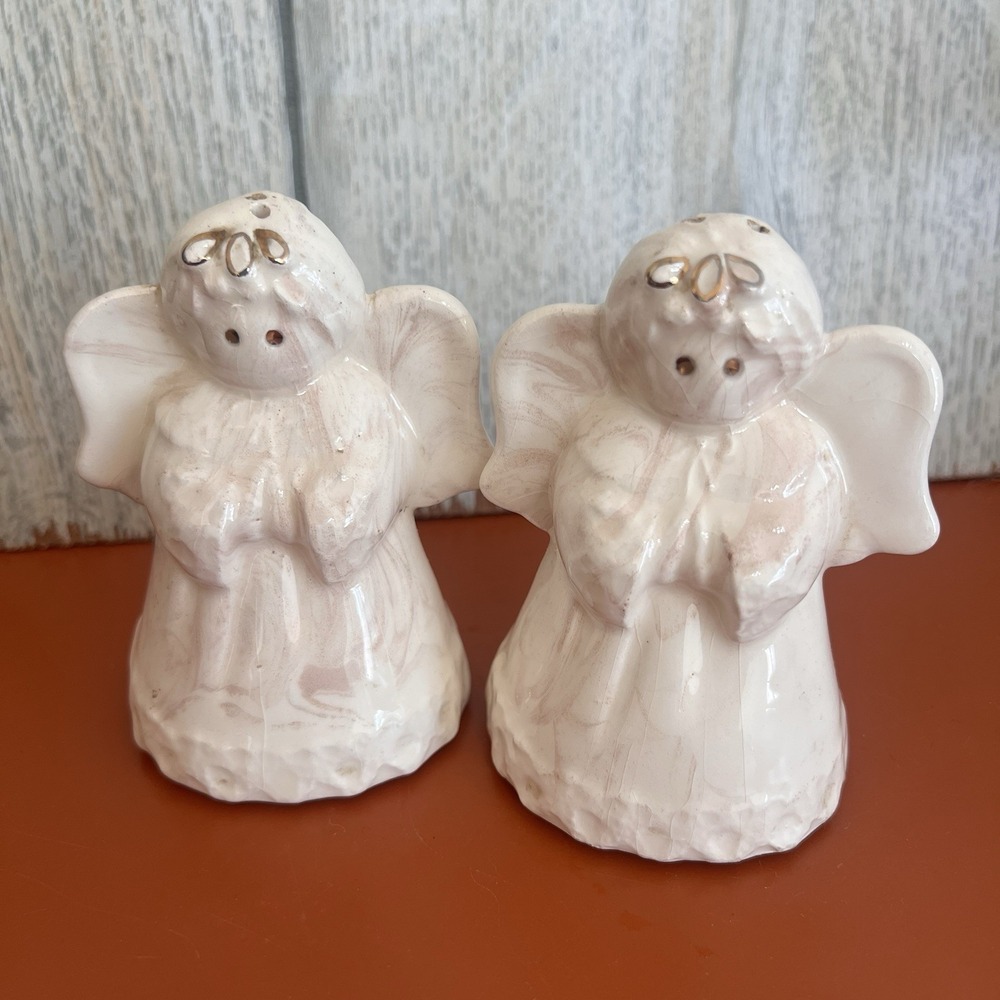 Mt. St. Helens Ash Ware Ashware Salt and Pepper Signed Christmas Angel Shakers